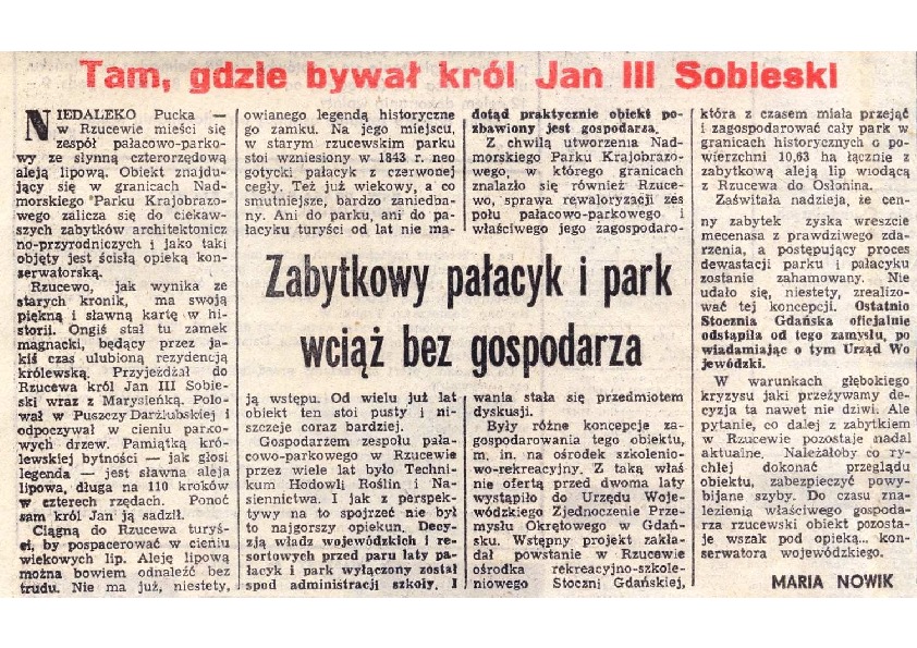 Okładka: Tam gdzie bywał król Jan III Sobieski. Głos Wybrzeża. 10.03.1982